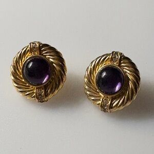 Vintage Givenchy Purple Cabochon Unsigned Gold Tone Earrings